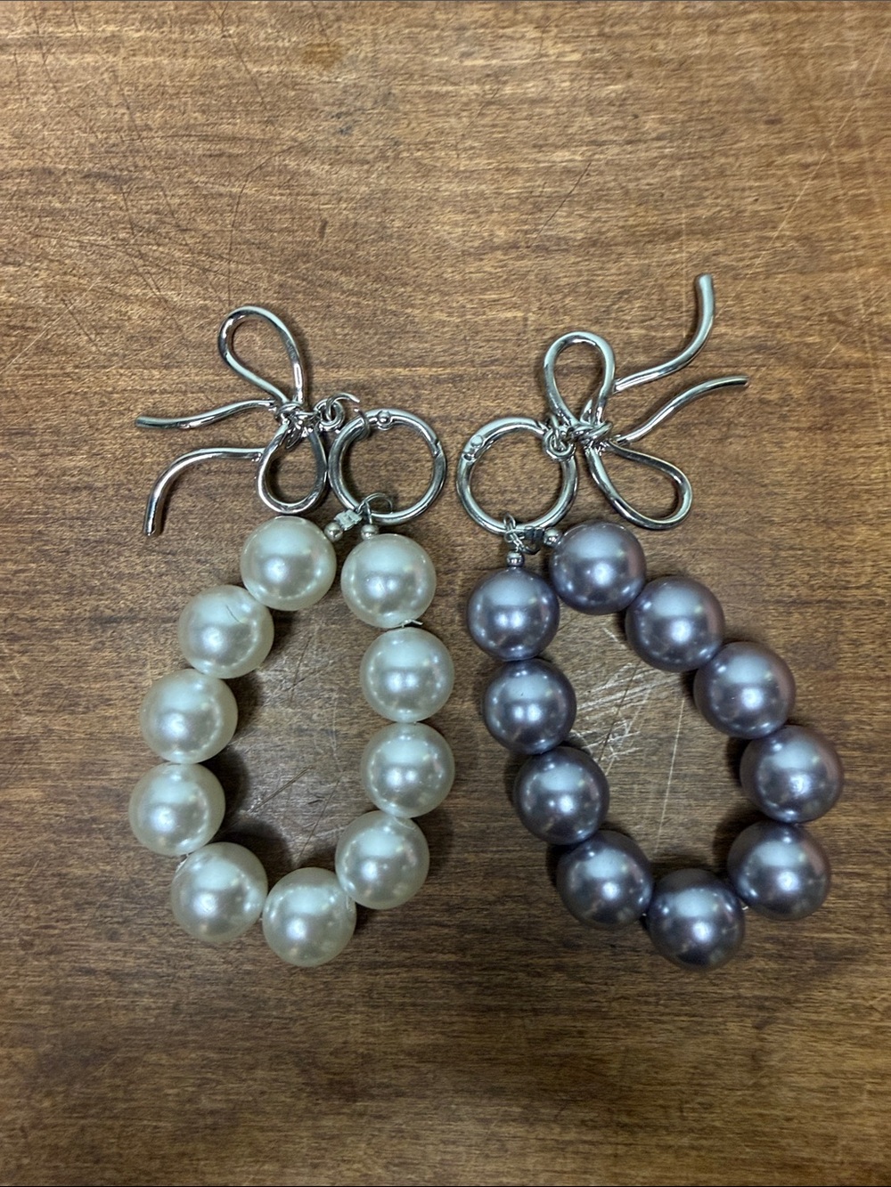 One Large Pearl Beaded Keychain Bag Charm with bow White or Gray